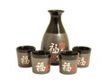 Sake set šedočerné barvy se znaky "Fu" pro 4 osoby