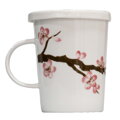 Bílý šálek na čaj s keramickým sítkem vzor Sakura