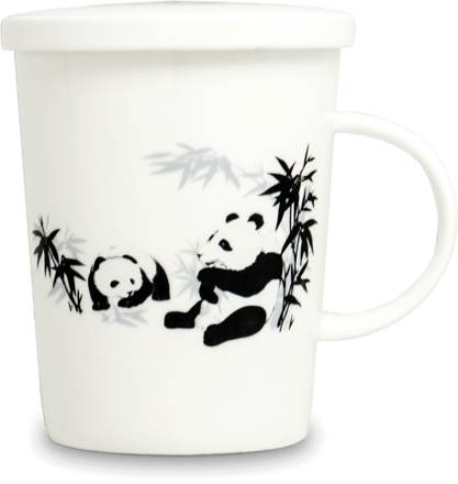 Bílý čajový šálek s keramickým sítkem vzor Panda