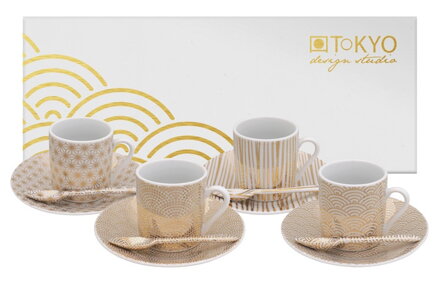 Espresso set pro 4 osoby zlatý vzor TOKYO