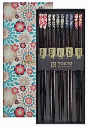 Čínské hůlky sada 5 párů Nippon floral v krabici