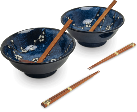 Sada misek Hana blue 22cm s hůlkami pro 2 osoby EDO JAPAN