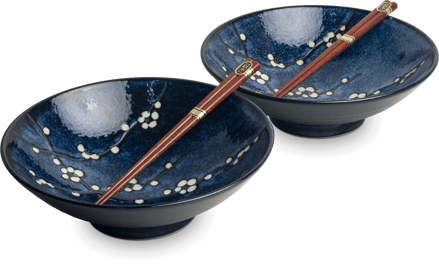 Sada misek Hana blue 24,5 cm s hůlkami pro 2 osoby EDO JAPAN