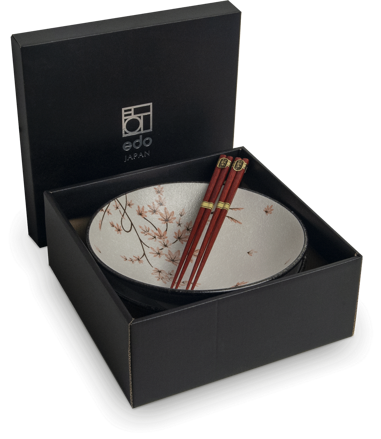 Sada misek s javorovým listem 24,5 cm s hůlkami pro 2 osoby EDO JAPAN
