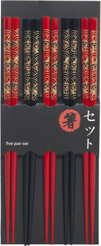 Čínské jídelní hůlky sada 5 párů černo-červených s japonským motivem Čínské jídelní hůlky sada 5 párů černo-červených s japonským motivem