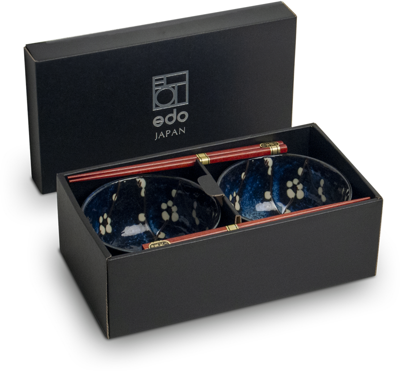 Sada misek Hana blue 13cm s hůlkami pro 2 osoby EDO JAPAN